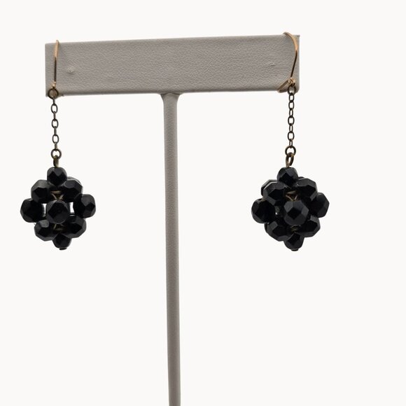 Whimsigoth Dark Academia Retro Glam Party Black Bead Cluster Dangle Drop Earring - Picture 3 of 7